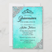 Diamond Kant Sparkle Blauw Blauwgroen Quinceanera Kaart (Voorkant)