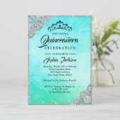 Diamond Kant Sparkle Blauw Blauwgroen Quinceanera Kaart (Staand voorkant)