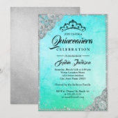 Diamond Kant Sparkle Blauw Blauwgroen Quinceanera Kaart (Voorkant / Achterkant)