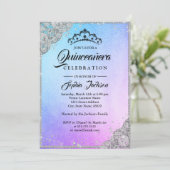 Diamond Kant Sparkle Blauw Paarse Quinceanera Kaart (Staand voorkant)