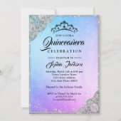 Diamond Kant Sparkle Blauw Paarse Quinceanera Kaart (Voorkant)