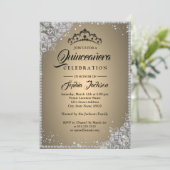 Diamond Kant Sparkle Goud Zilver Quinceanera Kaart (Staand voorkant)