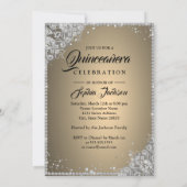 Diamond Kant Sparkle Gown Goud Zilver Quinceanera Kaart (Achterkant)