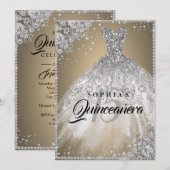Diamond Kant Sparkle Gown Goud Zilver Quinceanera Kaart (Voorkant / Achterkant)