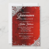 Diamond Kant Sparkle Gown Rood Zilver Quinceanera Kaart (Achterkant)