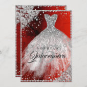 Diamond Kant Sparkle Gown Rood Zilver Quinceanera Kaart (Voorkant / Achterkant)