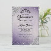 Diamond Kant Sparkle Paarse Quinceanera Kaart (Staand voorkant)