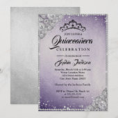 Diamond Kant Sparkle Paarse Quinceanera Kaart (Voorkant / Achterkant)