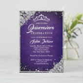 Diamond Kant Sparkle Paarse Zilveren Quinceanera Kaart (Staand voorkant)