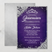 Diamond Kant Sparkle Paarse Zilveren Quinceanera Kaart (Voorkant / Achterkant)
