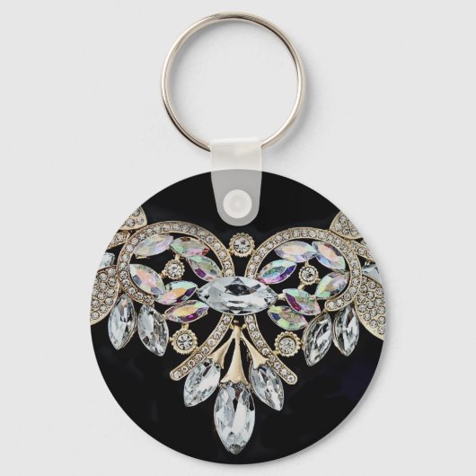 Diamond ketting zilveren zwarte kristal look sleutelhanger (Voorkant)