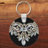 Diamond ketting zilveren zwarte kristal look sleutelhanger (Voorkant)