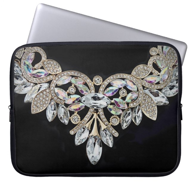 Diamond ketting zwart zilver elegant laptop sleeve (Voorkant)