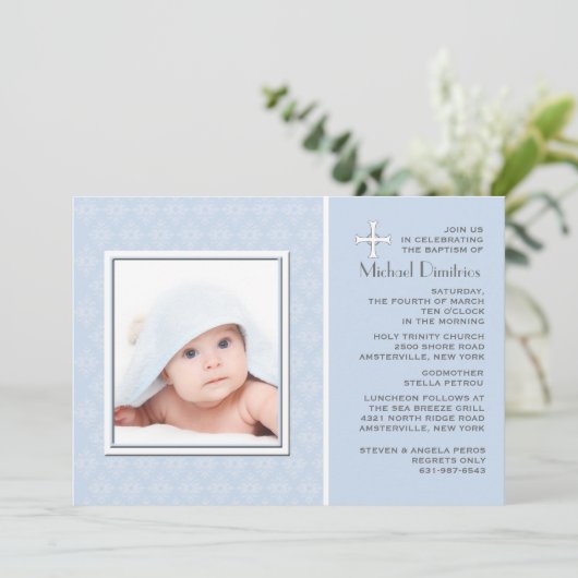 Diamond Lace Blue Photo Invitation Kaart (Staand voorkant)