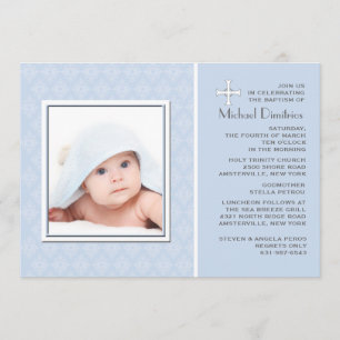 Diamond Lace Blue Photo Invitation Kaart
