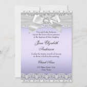 Diamond Lace & Bow Paars Baptism Invite Kaart (Voorkant)