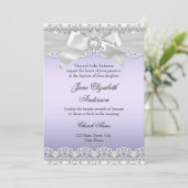 Diamond Lace & Bow Paars Baptism Invite Kaart (Staand voorkant)