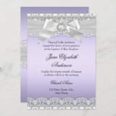 Diamond Lace & Bow Paars Baptism Invite Kaart (Voorkant / Achterkant)