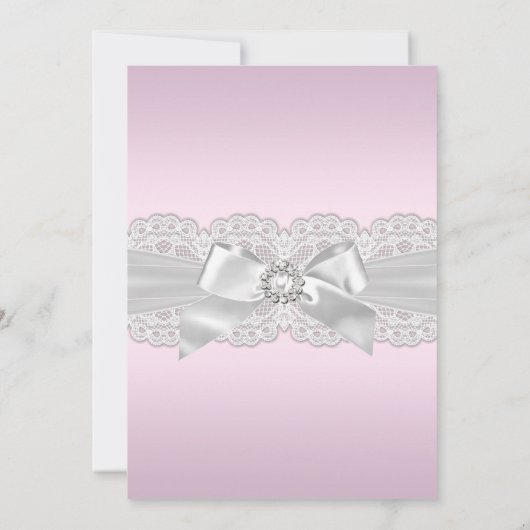 Diamond Lace Bow Pink Baptism Invite Kaart (Achterkant)