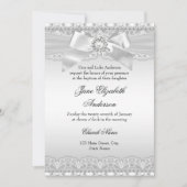 Diamond Lace & Bow Silver Baptism Invite Kaart (Voorkant)