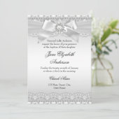 Diamond Lace & Bow Silver Baptism Invite Kaart (Staand voorkant)