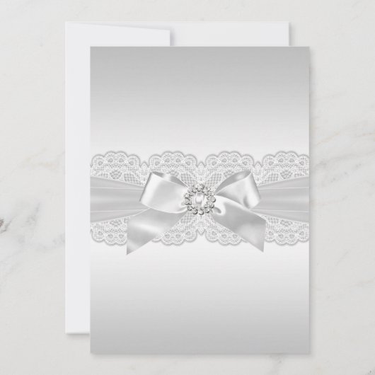 Diamond Lace & Bow Silver Baptism Invite Kaart (Achterkant)