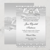 Diamond Lace & Bow Silver Baptism Invite Kaart (Voorkant / Achterkant)