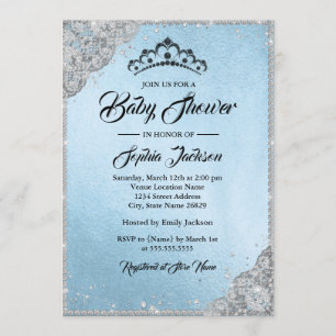 Diamond Lace Glans Blauw Zilver Baby Shower Kaart