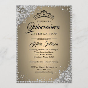 Diamond Lace Glans Goud Zilver Quinceanera Kaart