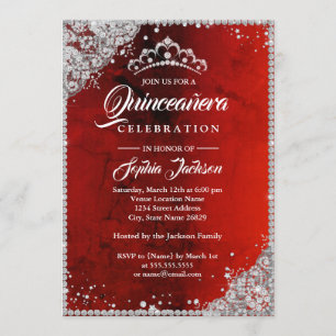 Diamond Lace Glans Rood Zilver Quinceanera Kaart