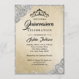 Diamond Lace Glitter Goud Zilver Quinceanera Kaart