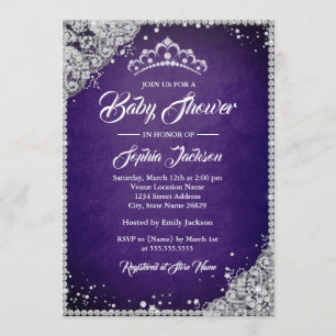Diamond Lace Paarse Zilveren Meisje Baby Shower Kaart