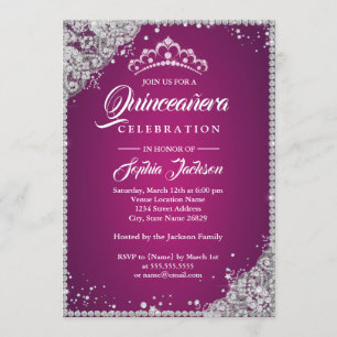 Diamond Lace Sparkel Roze Zilver Quinceanera Kaart