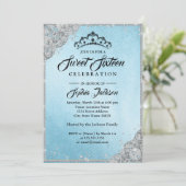 Diamond Lace Sparkle Blue Sweet Sixteen Kaart (Staand voorkant)