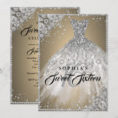 Diamond Lace Sparkle Gown Gold Silver Sweet 16 Kaart (Voorkant / Achterkant)