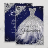 Diamond Lace Sparkle Gown Navy Quinceanera Kaart (Voorkant / Achterkant)
