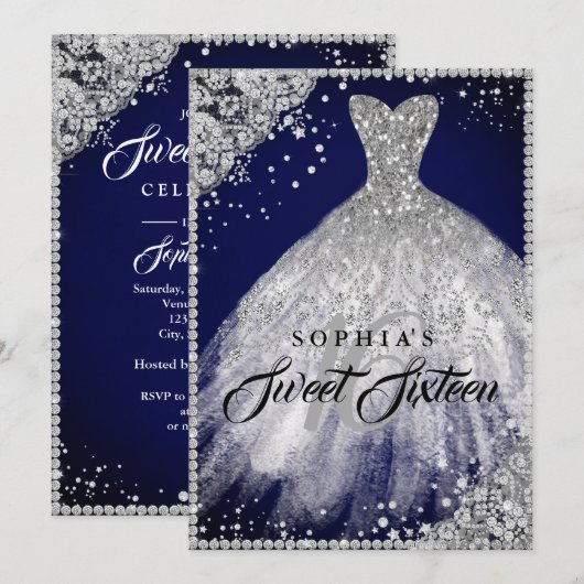 Diamond Lace Sparkle Gown Navy Zilver Zoet 16 Kaart (Voorkant / Achterkant)
