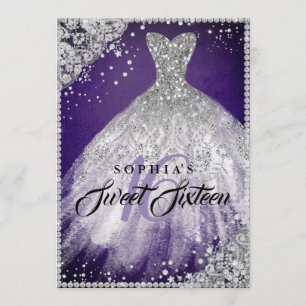 Diamond Lace Sparkle Jurk Paars Zilver Sweet 16 Kaart