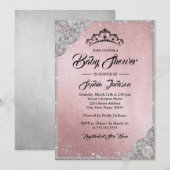 Diamond Lace Sparkle Pink Silver Girl Baby shower Kaart (Voorkant / Achterkant)