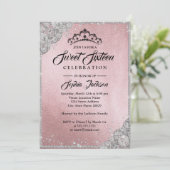 Diamond Lace Sparkle Pink Silver Sweet Sixteen Kaart (Staand voorkant)