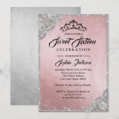 Diamond Lace Sparkle Pink Silver Sweet Sixteen Kaart (Voorkant / Achterkant)