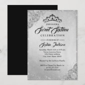 Diamond Lace Sparkle Silver Sweet Sixteen Kaart (Voorkant / Achterkant)