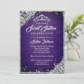 Diamond Lace Sparkle Tiara Paarse Sweet Sixteen Kaart (Staand voorkant)