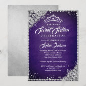 Diamond Lace Sparkle Tiara Paarse Sweet Sixteen Kaart (Voorkant / Achterkant)