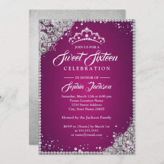 Diamond Lace Sparkle Tiara Roze Zilver Zoet 16 Kaart (Voorkant / Achterkant)