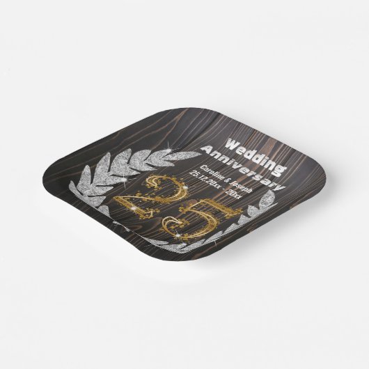 Diamond Laurel & 25TH Gold, bruiloft Jubileum Pa Papieren Bordje (Gebogen)