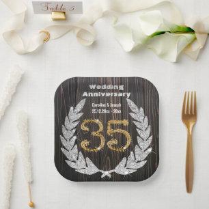 Diamond Laurel & 35TH Gold, bruiloft Jubileum Pa Papieren Bordje