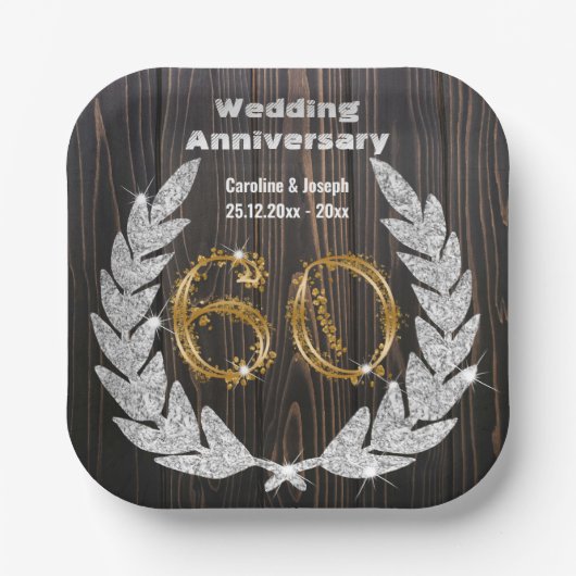 Diamond Laurel & 60TH Gold, bruiloft Jubileum Pa Papieren Bordje (Voorkant)