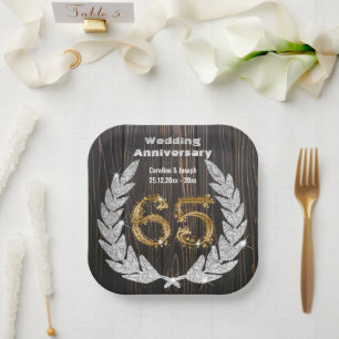 Diamond Laurel & 65TH Gold, bruiloft Jubileum Pa Papieren Bordje