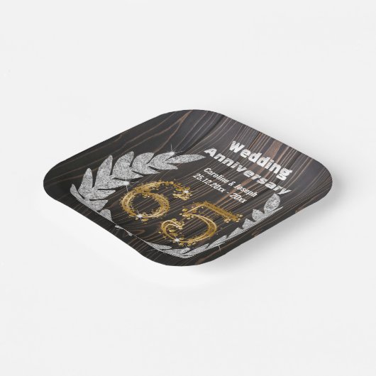 Diamond Laurel & 65TH Gold, bruiloft Jubileum Pa Papieren Bordje (Gebogen)